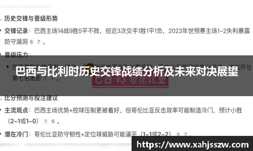 巴西与比利时历史交锋战绩分析及未来对决展望